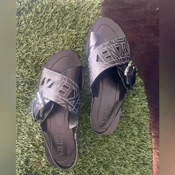NEW Kenzo Spell-out Sandals Black Sling-back Large Buckle EU 37 US 6.5/7 - Picture 7 of 13